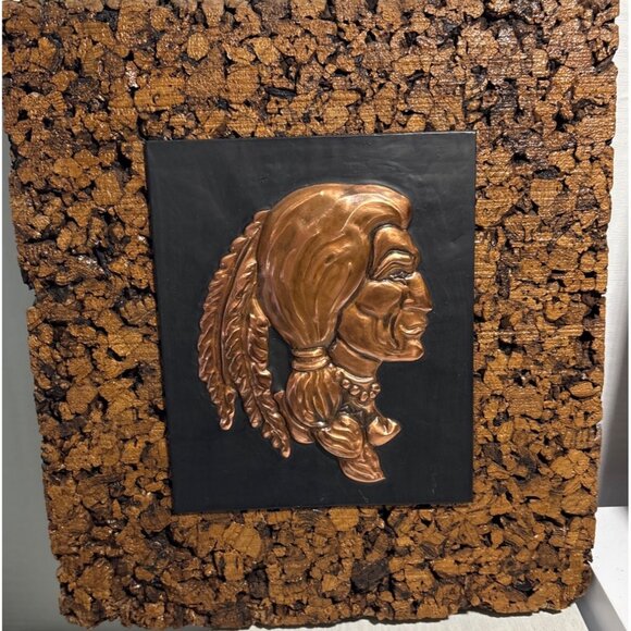 Native American Chiefs Textured Cork Background Rustic Copper Wall Art Set Of 2 - Picture 4 of 10